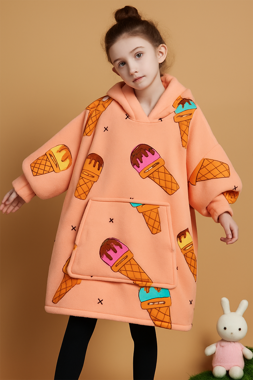 Sweat à Capuche Oversize Glaces - Plaid Enfant