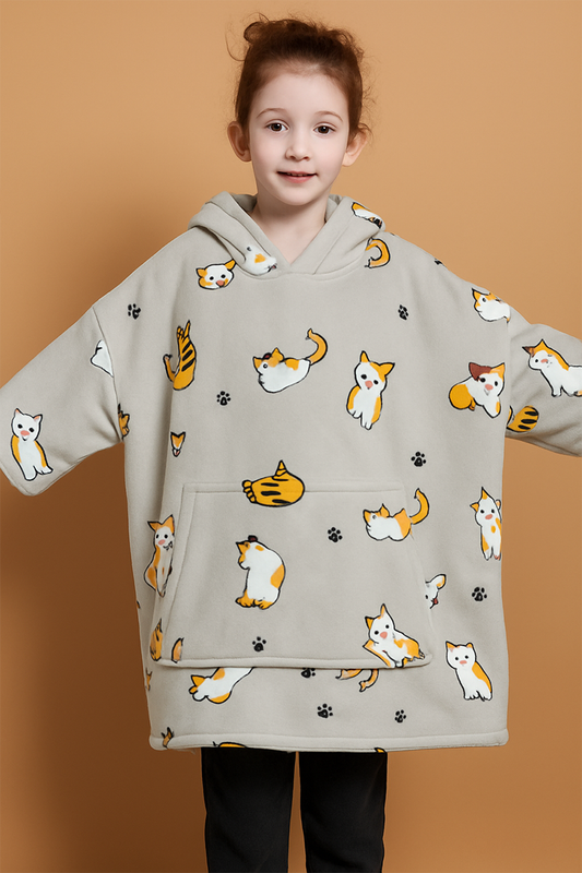 Sweat à Capuche Oversize Chats - Plaid Enfant
